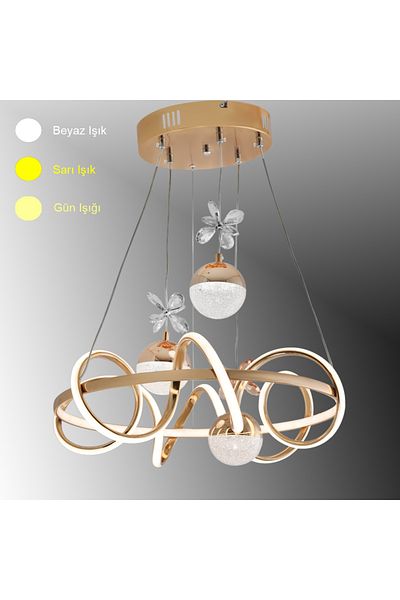 TT AYDINLATMA Tt314-3Tpl-Fsr Led Chandelier - Large Spiral, 3 Color Light Modules, French Yellow Coating