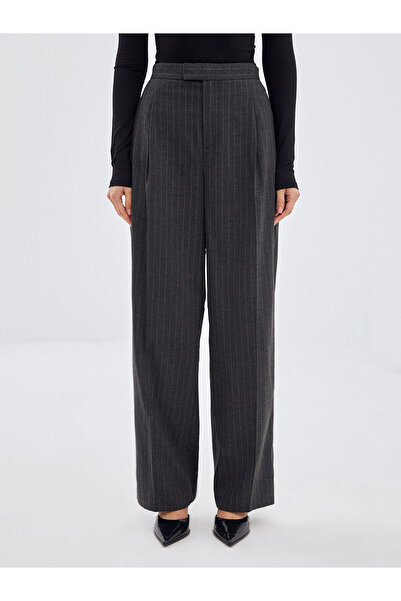 LC Waikiki Anthracite Standard Fit Striped Women's Trousers