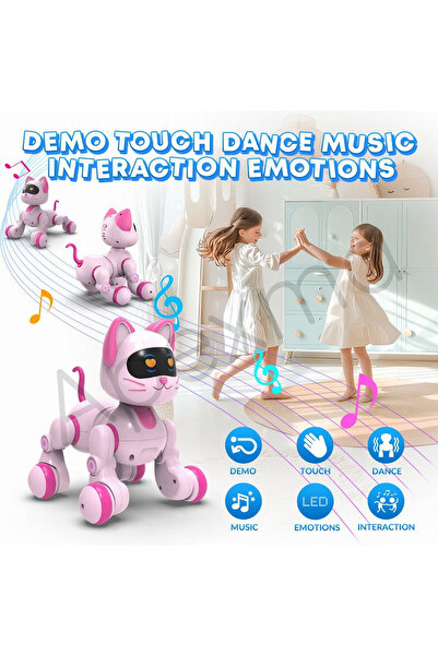 Apexma Uzaktan Kumandalı Şarjlı Sesli ve Işıklı Dokunma Algılama & Programlama Özellikli Sevimli Robot Kedi