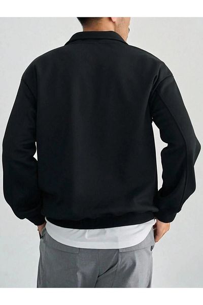 AEMİ Hanorac oversize unisex negru - Hanorac cu jumătate de fermoar