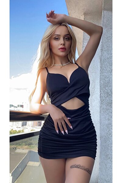 HayalGecesi Mini cămașă de noapte neagră sexy - model cu bretele adunate