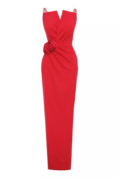 Keikei Red Long Crepe Dress - Sleeveless