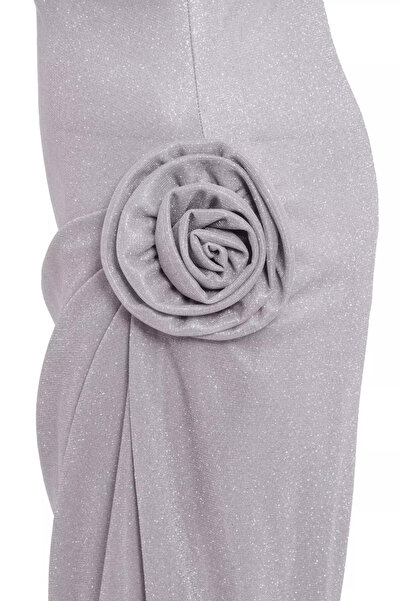 Keikei Gümüş parıltı kolsuz uzun elbise