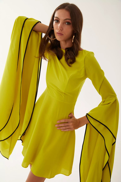 Keikei Fıstık yeşili felisha uzun kol kısa elbise