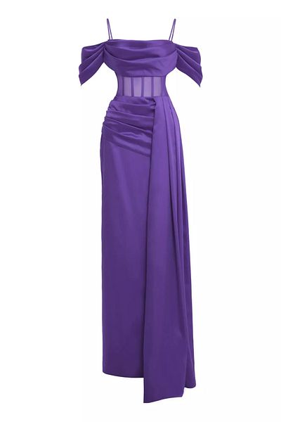 Keikei Purple satin - Sleeveless Long Dress