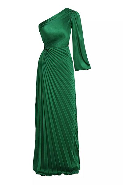 Keikei One Sleeve Green Satin Long Dress