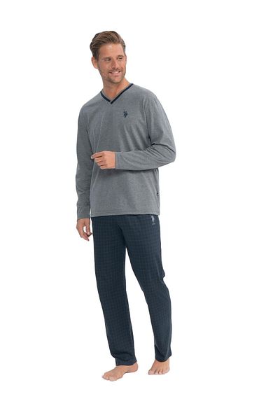 U.S. Polo Assn. Ανδρικό Σετ Πυτζάμες Anthracite Melange με V λαιμόκοψη