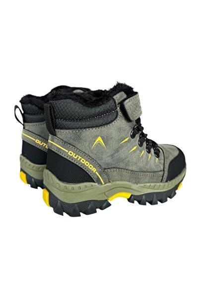 Liger Cold-Proof Children's Boots - Khaki with Velcro, Zipper and Wool - Yellow