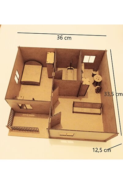 TLR hobi Ahşap Ev Maketi 1+1 Mobilyalar dahil (TAK ÇIKAR SİSTEM) 94 Parça