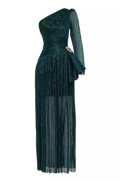 Keikei Yeşil parlak tek kol uzun elbise