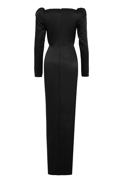 Keikei Long Black Satin Sleeve Dress