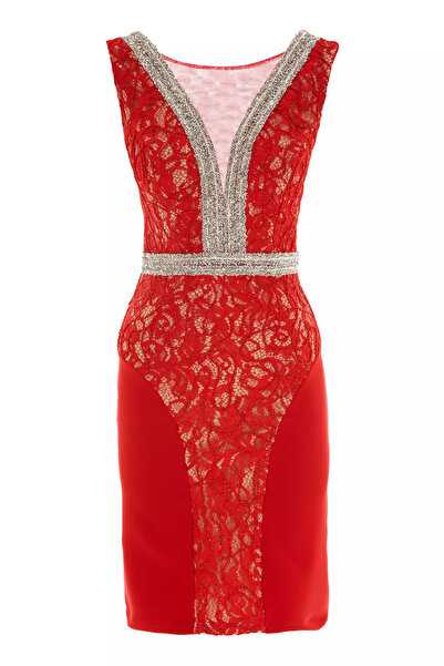 Keikei Kırmızı krep kolsuz kısa elbise