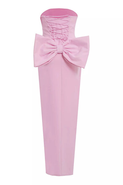 Keikei Pudra büyük beden krep kolsuz uzun elbise