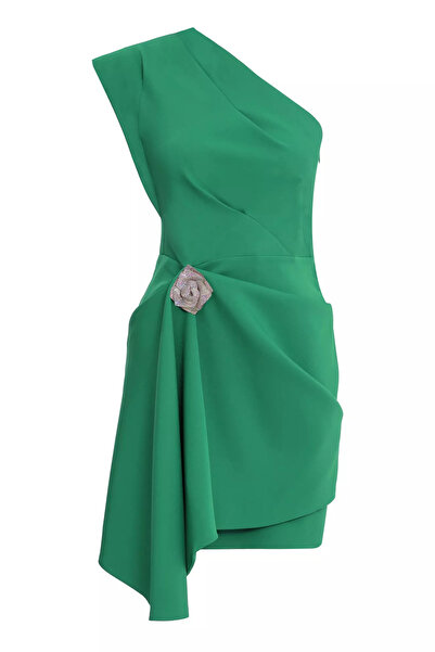Keikei Yeşil krep tek kol kısa elbise