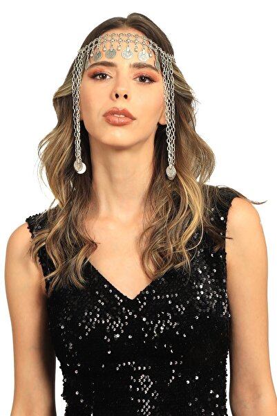 LABALABA Kadın Antik Gümüş Kaplama Zincirli Tuğra Detaylı Tasarım Saç Zinciri