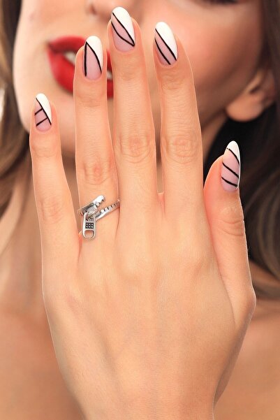 LABALABA Kadın Antik Gümüş Kaplama Ayarlanabilir Fermuar Yüzük