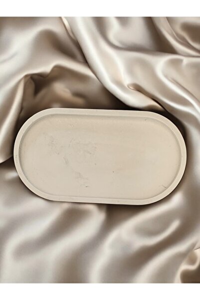 Genel Markalar Dekoratif Tabak Tepsi Oval Sunumluk, Beton Tekli Beyaz