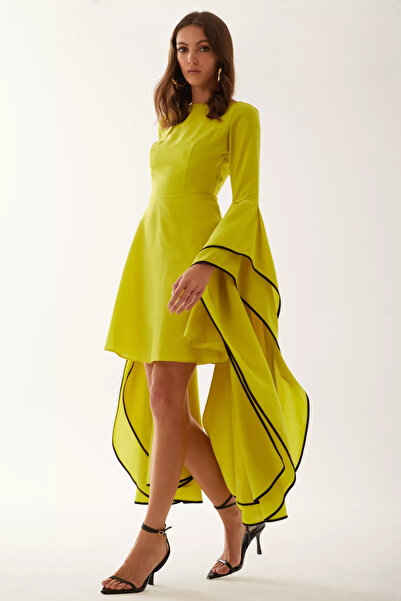 Keikei Fıstık yeşili felisha uzun kol kısa elbise