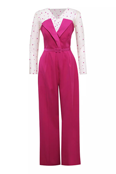 Keikei Fuşya krep kolsuz uzun tulum