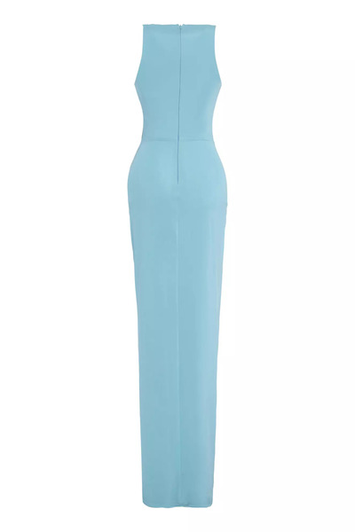 Keikei Mavi saten kolsuz uzun elbise