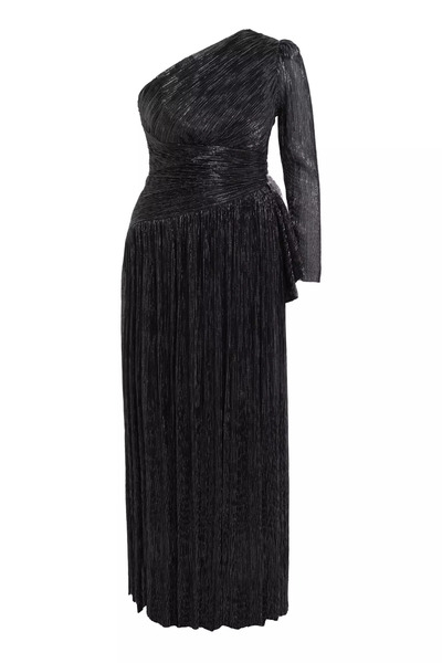 Keikei Black Silver Büyük Beden Moonlight Tek Kol Uzun Elbise