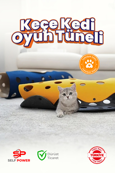 Self Power KEDİ KEÇE TÜNEL OYUN MATI-ETKİLEŞİMLİ KEDİ OYUNCAKLARI,YAVRU KEDİL...