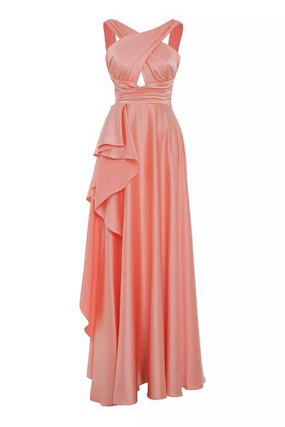 Keikei Satin Patterned Sleeveless Long Dress