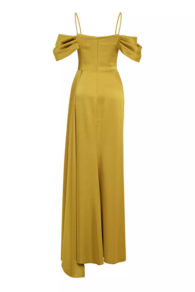 Keikei Fıstık yeşili saten kolsuz uzun elbise