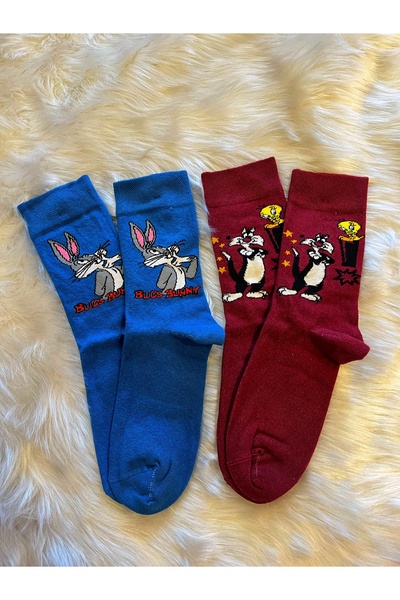 fethi mekik 2 Pairs of Seamless Perfume Buggs Bunny Silvester Printed Socks