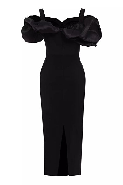 Keikei Siyah krep kolsuz uzun elbise