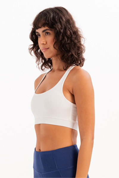 JUSTEVER White Women's Sports Bra - Back Detail, Light Support and Removable Cover - Surge