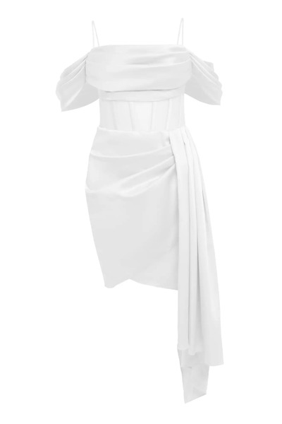 Keikei Beyaz büyük beden saten kolsuz kısa elbise