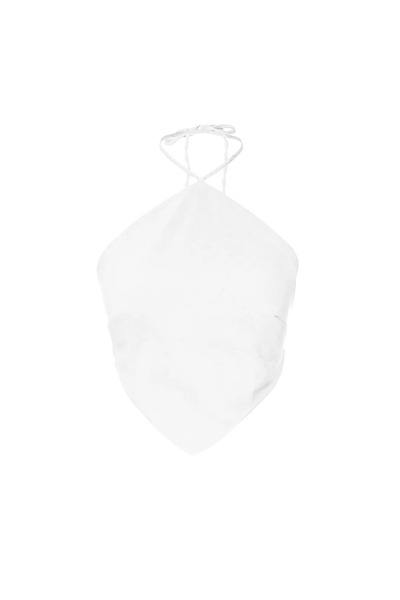 Keikei Beyaz krep kolsuz crop top