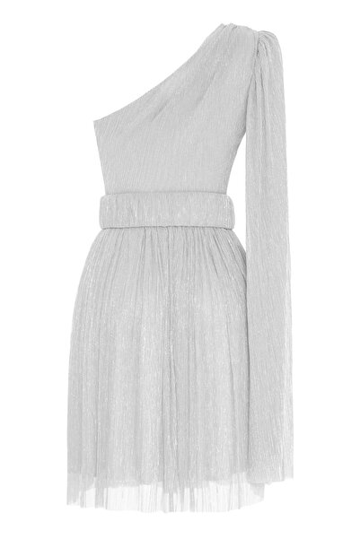 Keikei Gümüş moonlight tek kol kısa elbise