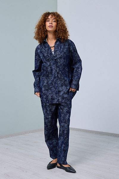 MİA NOURA Women's Denim Fabric Scarf Velvet Looking Shirt Pant Set