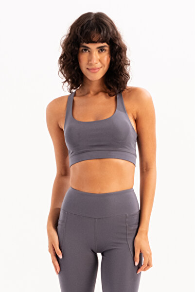 JUSTEVER Smoked Women's Sports Bra with Back Detail, Light Support and Removable Pads - Surge