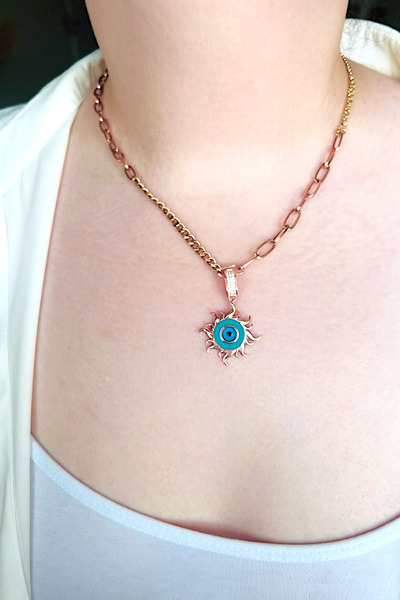 Dumledo Mavi Mineli Yaz Güneşi Rose Klipsli Kolye Ucu & Ajda Bilezik Charm | ...