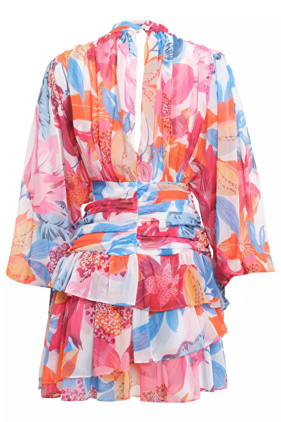 Keikei Desenli sifon uzun kol orta boy elbise