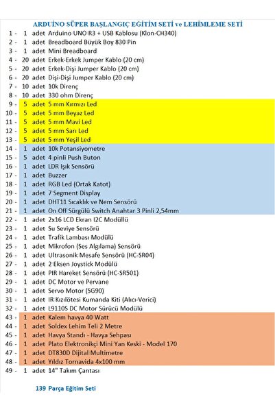 URETMAKER ARDUİNO SÜPER BAŞLANGIÇ EĞİTİM SETİ ve LEHİMLEME SETİ TAKIM ÇANTASI