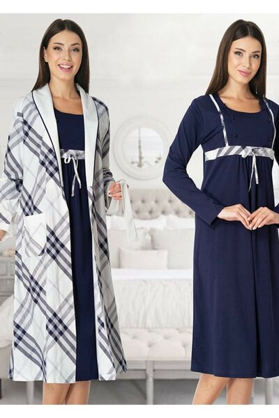 by İGP طقم ثوب نوم قطني للحوامل مع ثوب صباحي
