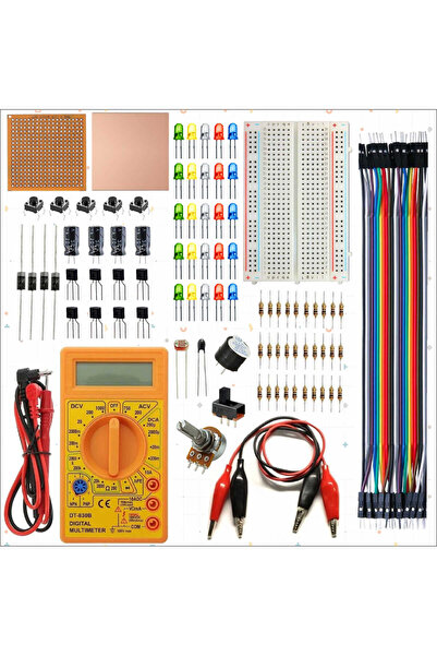 URETMAKER BREADBOARD TEMEL ELEKTRONİK DEVRE EĞİTİM SETİ + DT830D MULTİMETRE