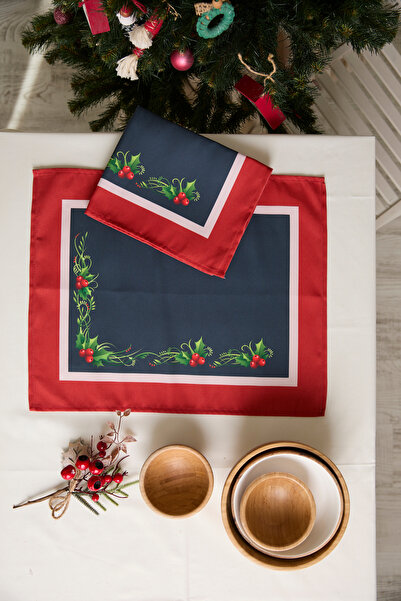 AYSHOME Ays Home Yılbaşı Kırmızı Kokina Desen Amerikan Servis Seti (2 ADET)