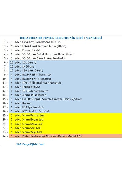 eğiteklab BREADBOARD TEMEL ELEKTRONİK SETİ + PLATO YANKESKİ