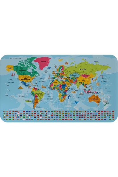 Doğal Tercih Turkish World Map Wall Sticker with Country Flag (100 cm X 65 cm)