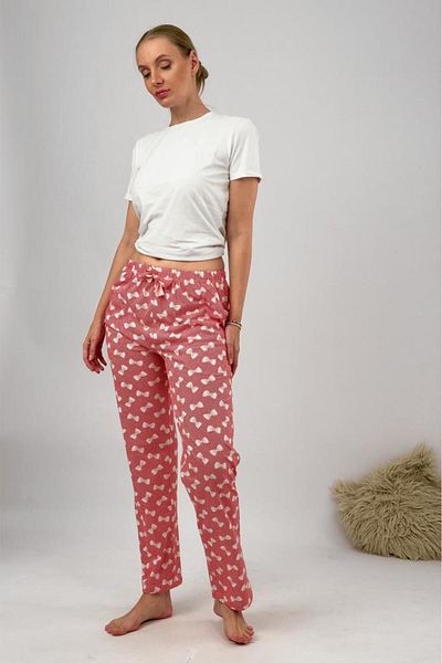 Betimoda Red Patterned Cotton Pajama Bottom - Pocketed and Elastic Waist Ribbon Bow