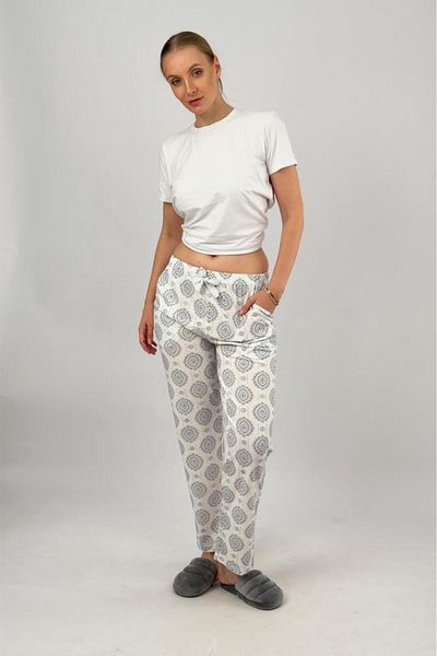 Betimoda Buzunar pentru femei, bumbac, talie elastică, panglică, pantaloni de pijama cu model, șal gri