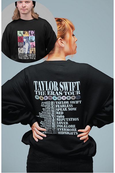 Fuddy Moda Taylor Swift Eras Tour Back Printed Hoodless Sweatshirt, Unisex Oversize Taylor Swift Sweatshirt