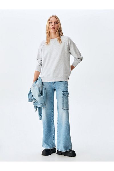 Ltb Crew Neck Long Sleeve Basic Gray Sweatshirt