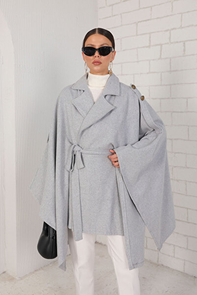 Melike Tatar Gray Stamp Poncho 32-6426-1