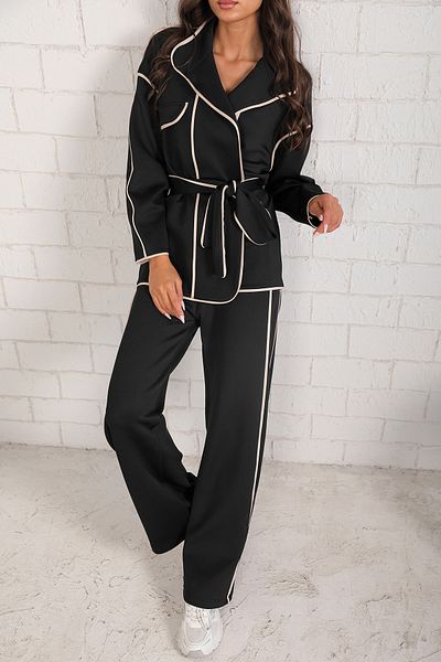 Melike Tatar Black Piping Scuba Suit 3-2055